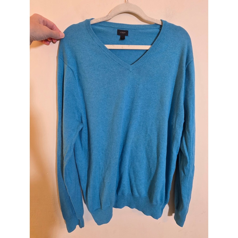 J.Crew Mens Blue Cotton Cashmere V-Neck Pullover Sweater L 29235 FA12